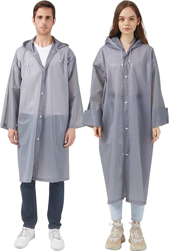 Reusable rain ponchos with hoods for adults and family