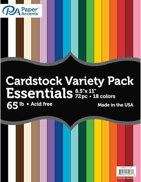 Variety Pack of Colored Cardstock Paper, 8.5" x 11", 72 sheets