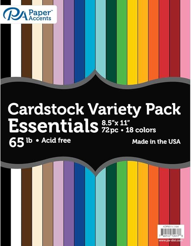 Variety Pack of Colored Cardstock Paper, 8.5" x 11", 72 sheets