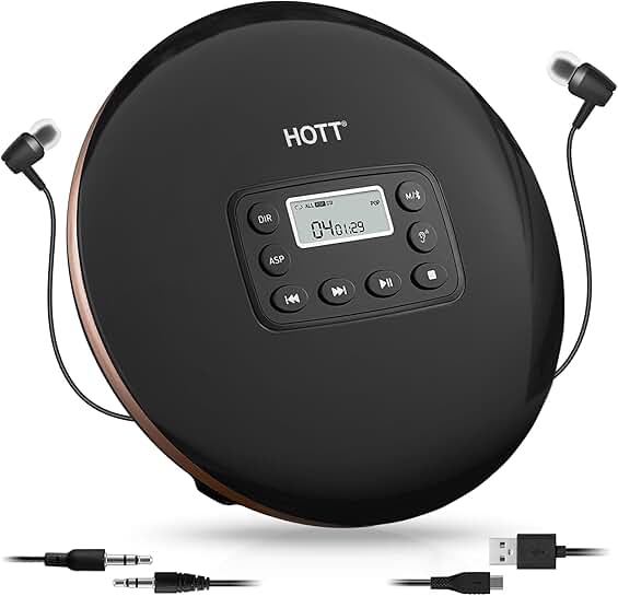 Portable CD Player with Bluetooth and Anti-Shock Protection
