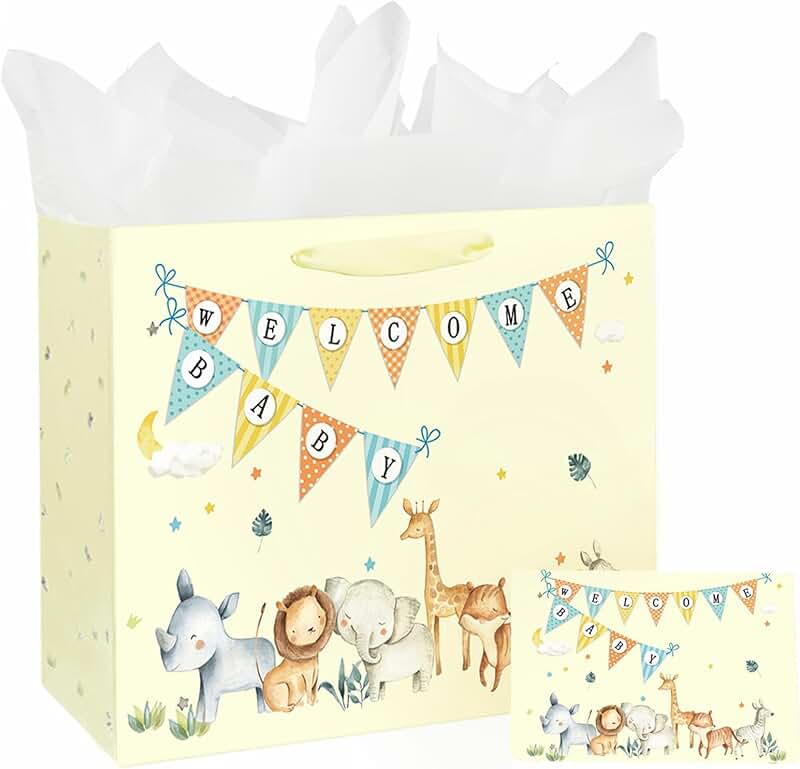 Large 13-inch Baby Gift Bag with Tissue and Card