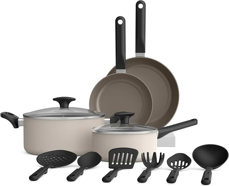 12-Piece Ceramic Nonstick Cookware Set with Glass Lids