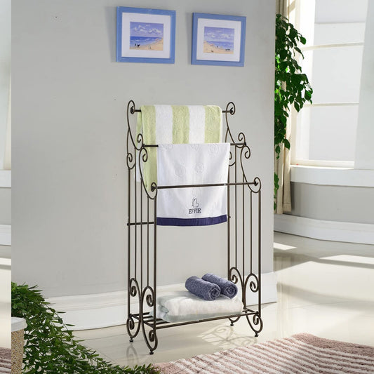 Pewter Metal Towel Rack with Shelf 3 Long
