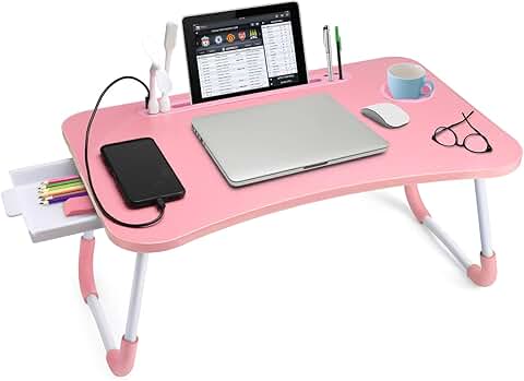 Foldable lap desk with storage and cup holder