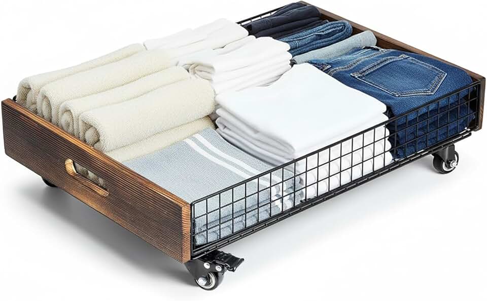 24-inch Under Bed Storage Drawer with Metal Wire Basket