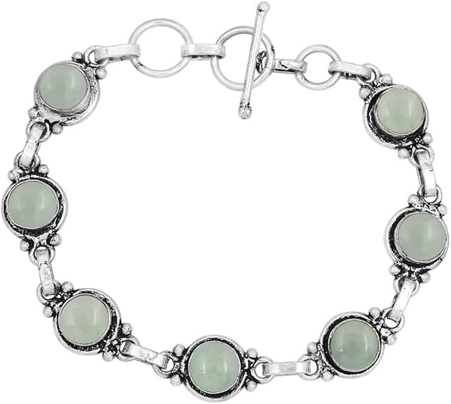 Round Gemstone Silver Bracelet for Women