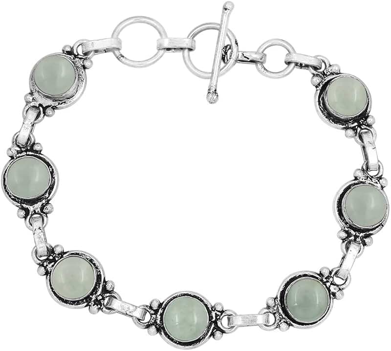 Round Gemstone Silver Bracelet for Women