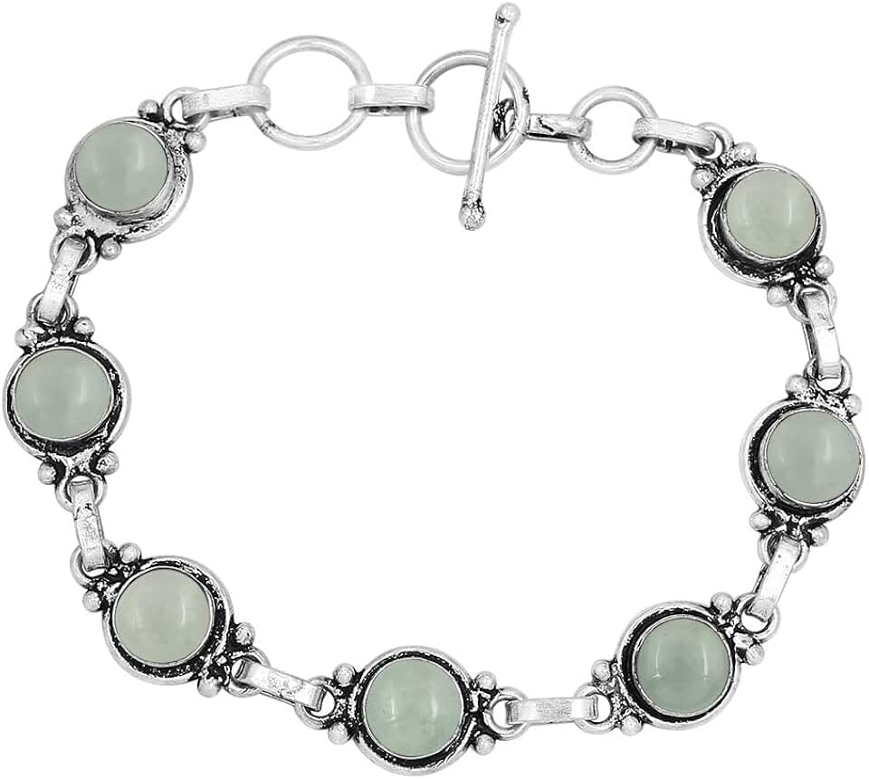 Round Gemstone Silver Bracelet for Women