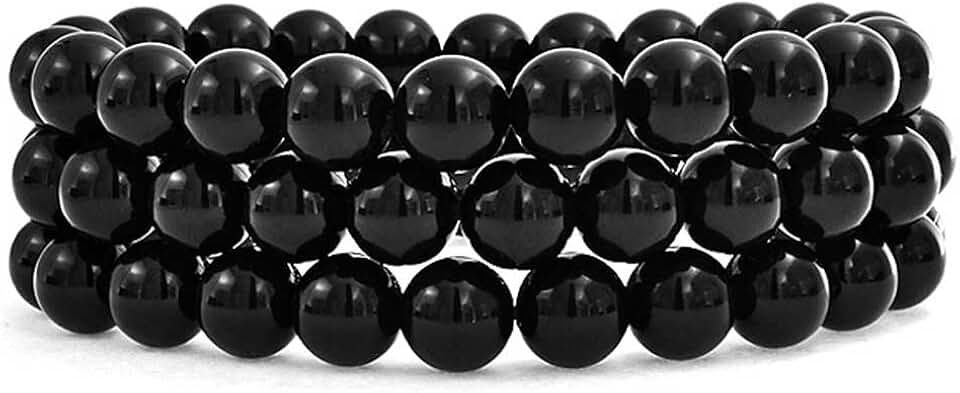 Unisex 3-Set 8MM Gemstone Bead Stretch Bracelets