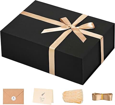 Large Black Gift Box with Magnetic Lid and Accessories