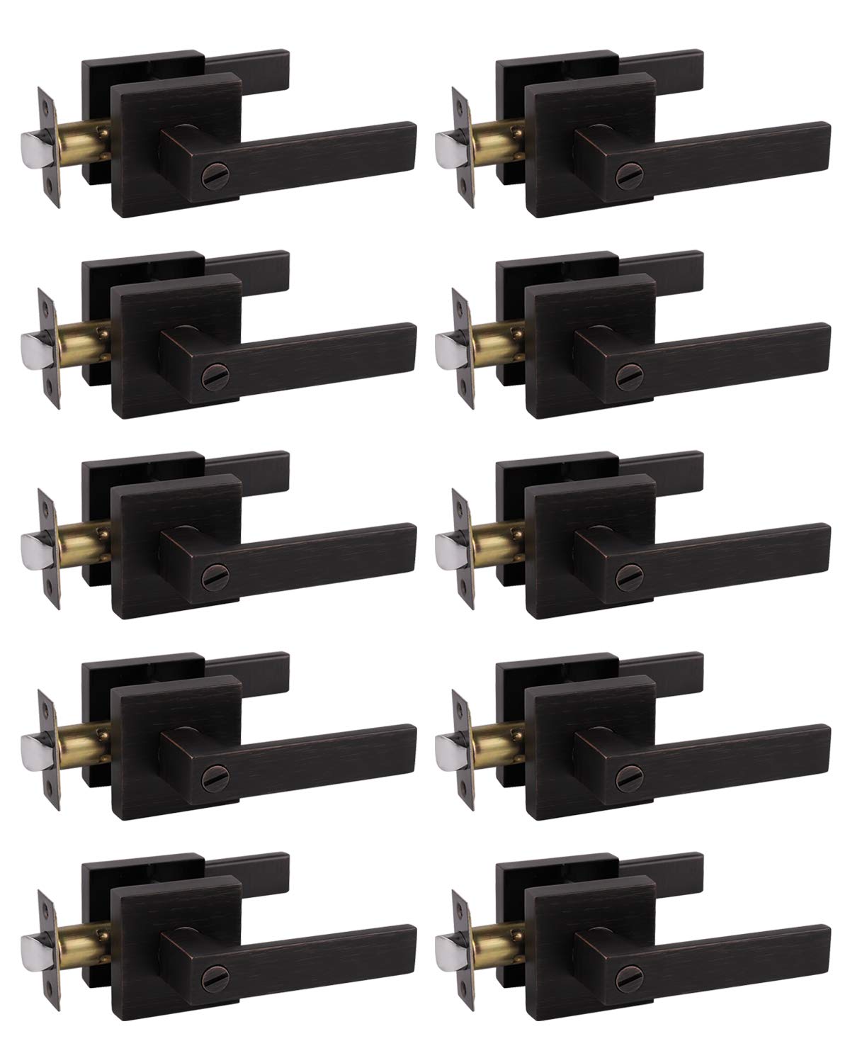 10 Pack Commercial Heavy Duty Privacy Door Levers, Flat Style Door Handle Set for  Left or Right Handing Leverset Lockset, Rubbed Bronze Finish