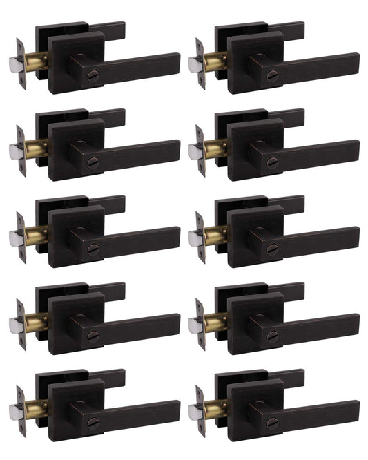 10 Pack Commercial Heavy Duty Privacy Door Levers, Flat Style Door Handle Set for  Left or Right Handing Leverset Lockset, Rubbed Bronze Finish