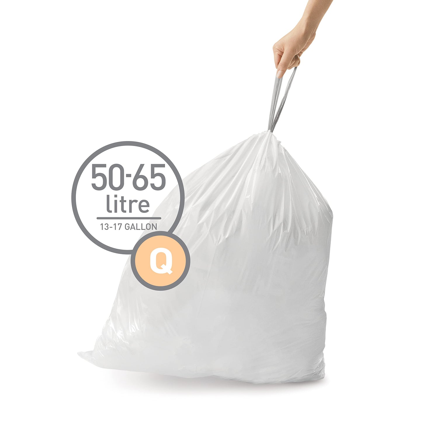Code Q Custom Fit Dr string Trash Bags in Dispenser Packs, 100 Count, 50-65 Liter  13-17 lon, White