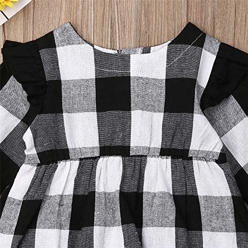 Baby Girl Clothes Plaid Ruffle Long-Sleeve Romper Bodysuit Jumpsuit Outfits (Black Palid Romper,3-6 Months)