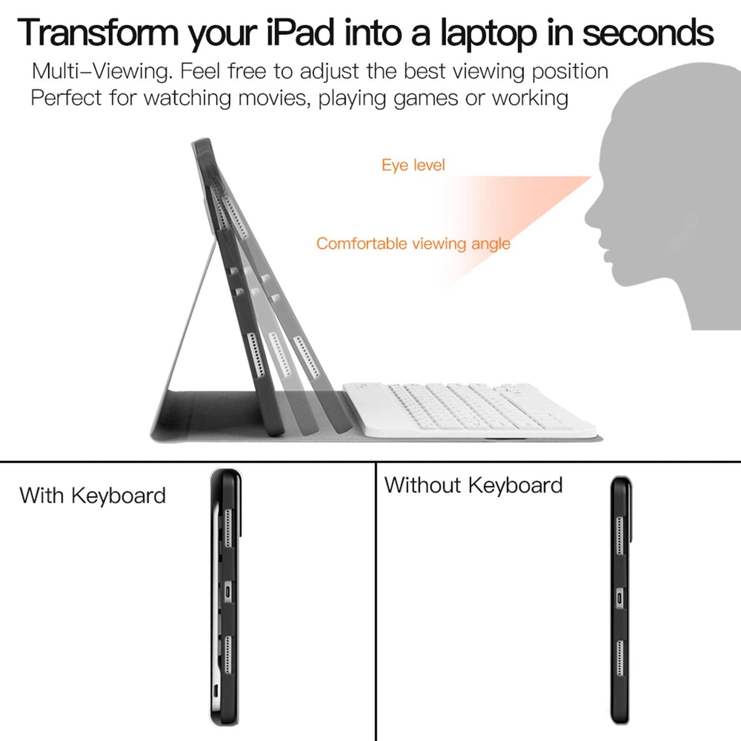 Keyboard Case for iPad 9th Generation 2021 10.2 8th/7th, Wireless Bluetooth Magnetic Detachable Keyboard iPad 9th/8th/7th Gen 2021/2020/2019 Cover Case with Keyboard, Pencil Holder,Rose Gold