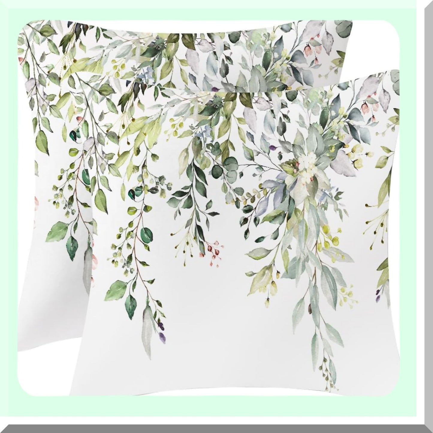Wildflower Velvet Spring Pillow Covers - Set of 2 Vintage Floral Decorative Cushions for Couch & Sofa, 18 x 18 Inch Sage Green Throw Pillows with Leaves Design - Farmhouse Outdoor Plant Decor