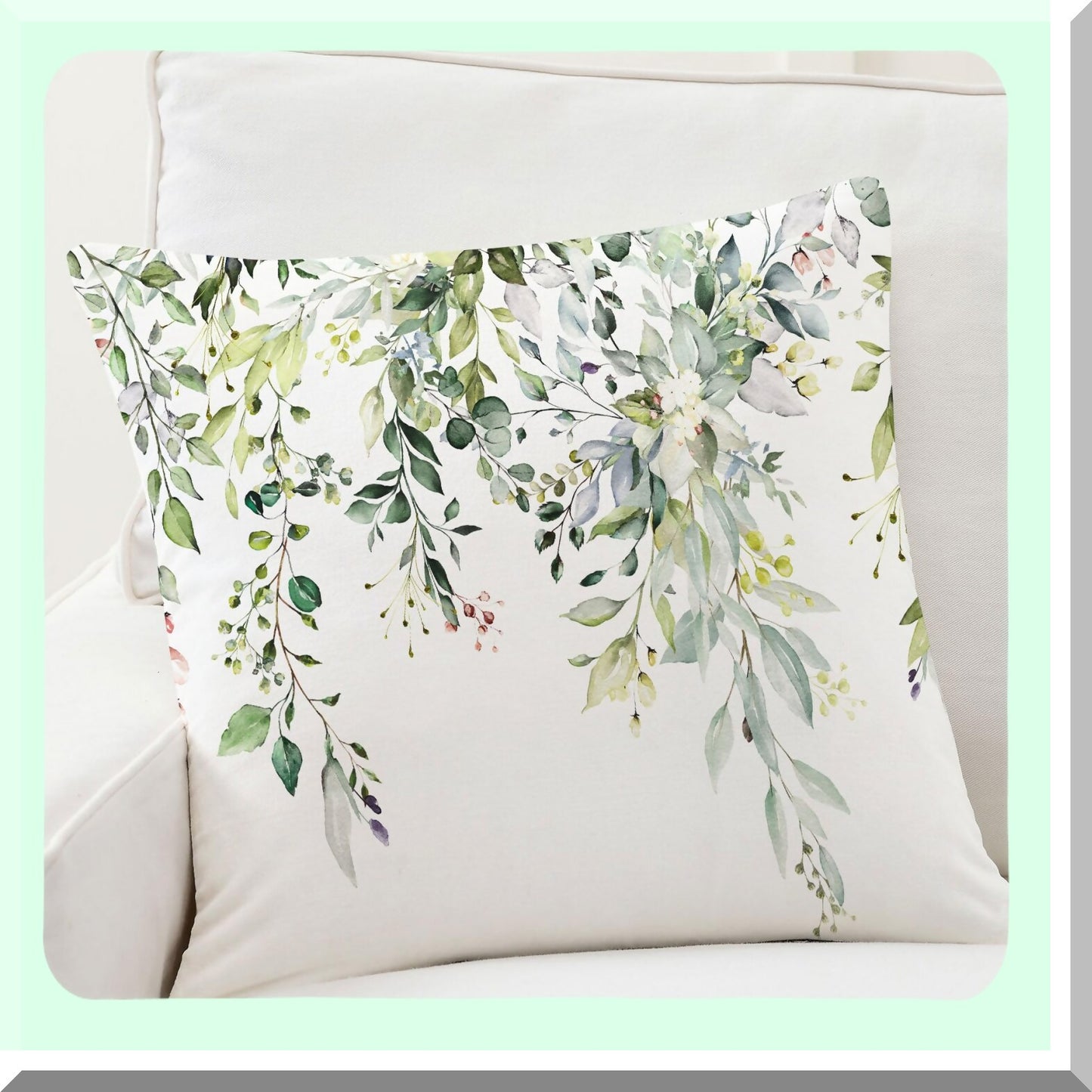 Wildflower Velvet Spring Pillow Covers - Set of 2 Vintage Floral Decorative Cushions for Couch & Sofa, 18 x 18 Inch Sage Green Throw Pillows with Leaves Design - Farmhouse Outdoor Plant Decor