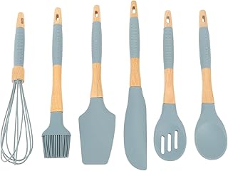6-Piece Silicone Kitchen Utensil Set with Wooden Handles