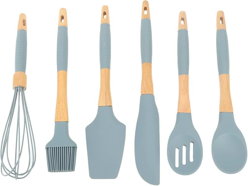 6-Piece Silicone Kitchen Utensil Set with Wooden Handles