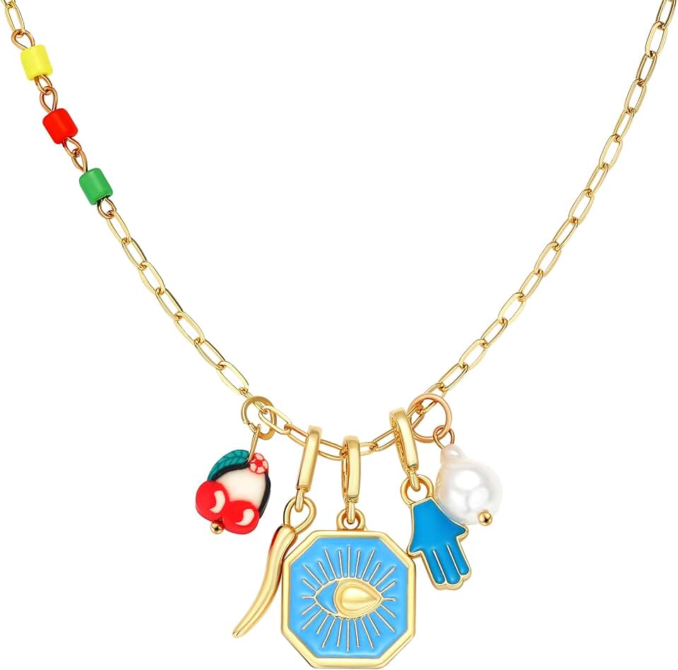 Gold Evil Eye Sun Moon Flower Coin Pendant Necklace