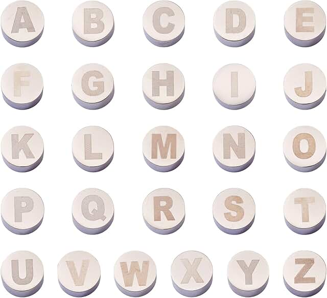 26 Alphabet Flat Round Spacer Beads for Jewelry Making