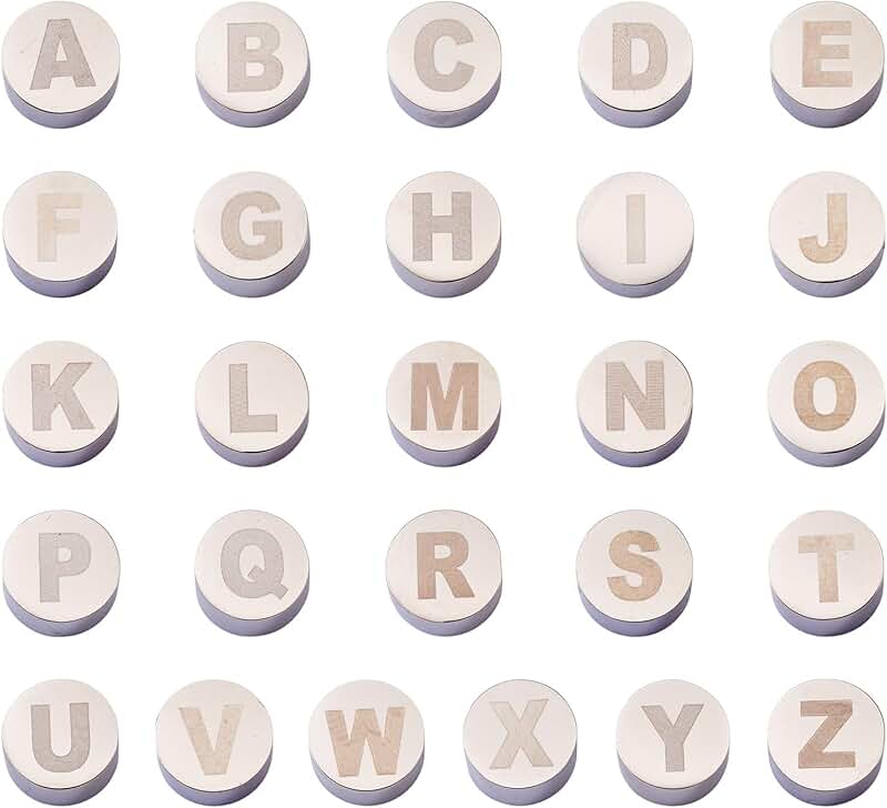 26 Alphabet Flat Round Spacer Beads for Jewelry Making