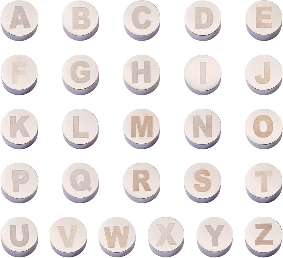 26 Alphabet Flat Round Spacer Beads for Jewelry Making