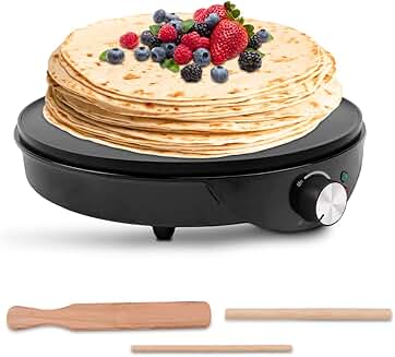 Electric 12-inch Crepe Maker with Spreader and Spatula