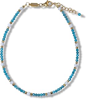 Colorful gemstone adjustable anklet for women, 9.5 inches
