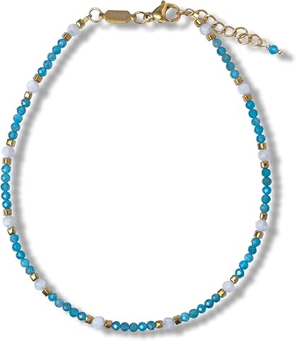 Colorful gemstone adjustable anklet for women, 9.5 inches