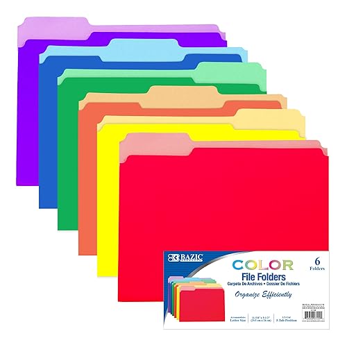 Color File Folders, 1/3 Cut, Letter Size, Pack of 6