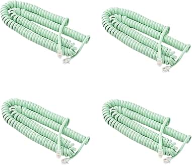 Set of 4 Curly Phone Cords, 15ft and 25ft, Green