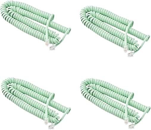 Set of 4 Curly Phone Cords, 15ft and 25ft, Green