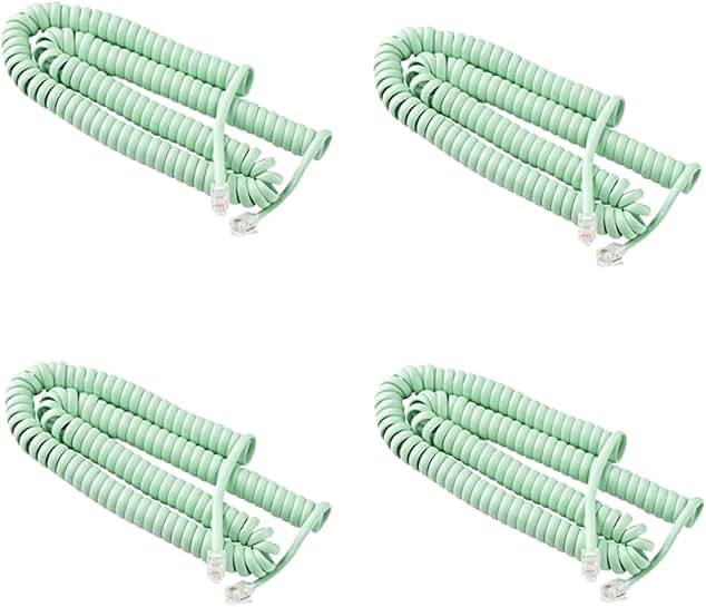 Set of 4 Curly Phone Cords, 15ft and 25ft, Green