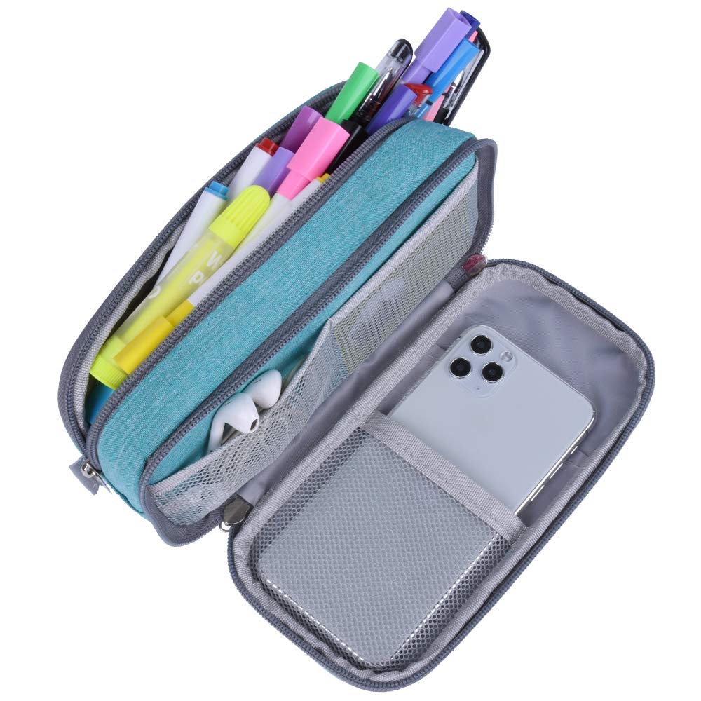 Large Light Blue Multi-Compartment Pencil and Makeup Bag