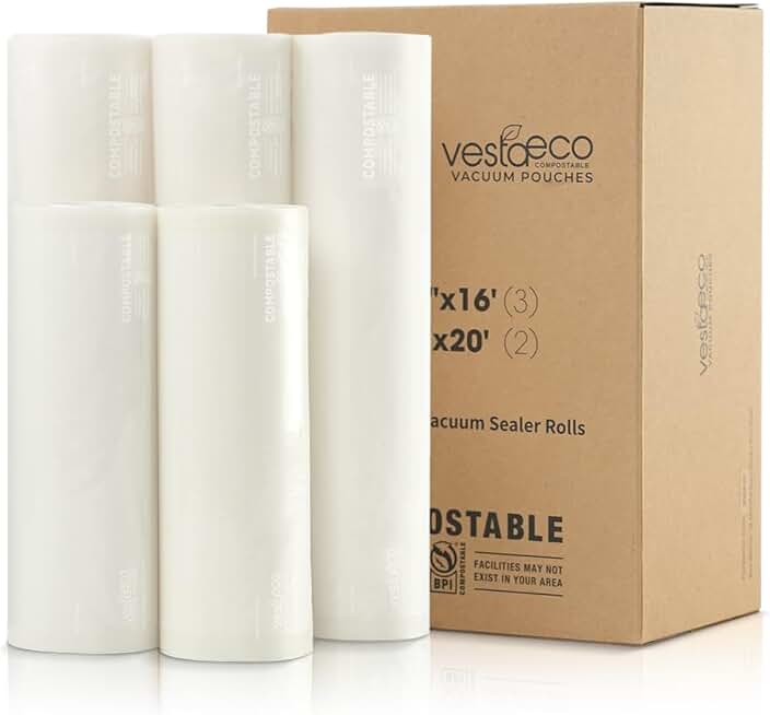 Eco-Friendly Compostable Vacuum Sealer Bags, 5 Pack