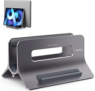 Vertical Aluminum Laptop Stand for Desk, Space-Saving Organizer