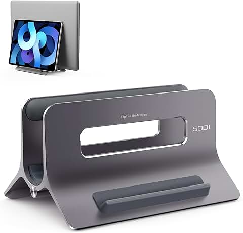 Vertical Aluminum Laptop Stand for Desk, Space-Saving Organizer