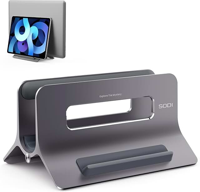 Vertical Aluminum Laptop Stand for Desk, Space-Saving Organizer