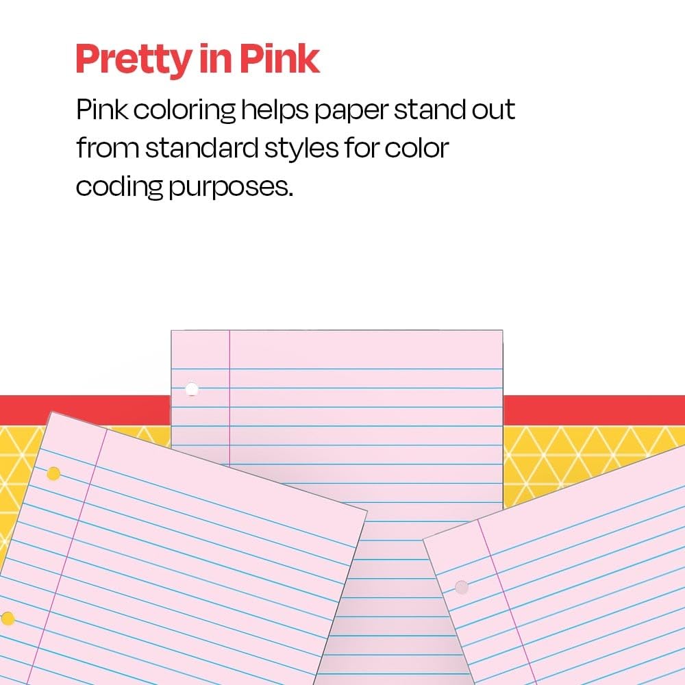 Pink 3-Hole Punched Filler Paper, 100 Sheets