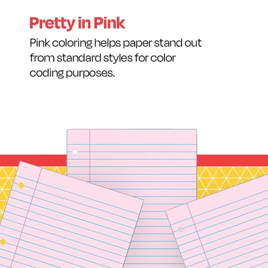 Pink 3-Hole Punched Filler Paper, 100 Sheets