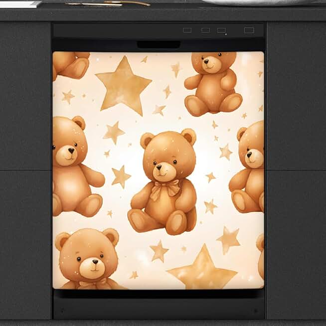 Vintage Stars Cute Bear Dishwasher Magnet Cover