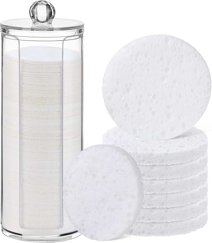 120pcs Disposable Natural Facial Sponges with Container