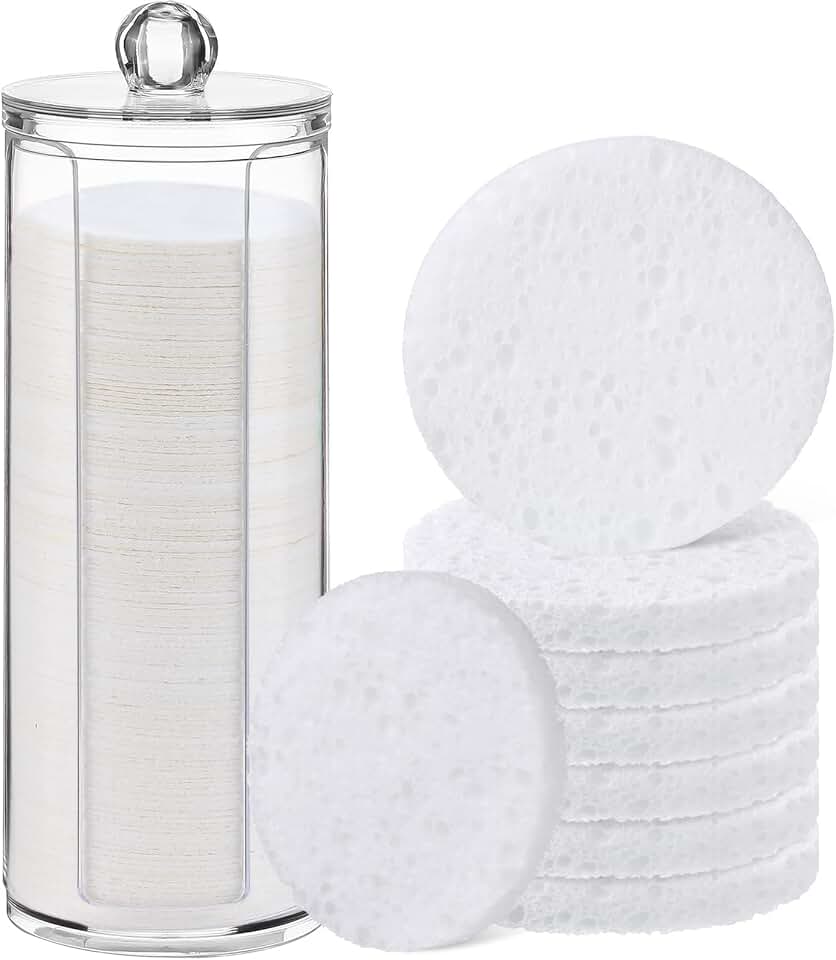120pcs Disposable Natural Facial Sponges with Container