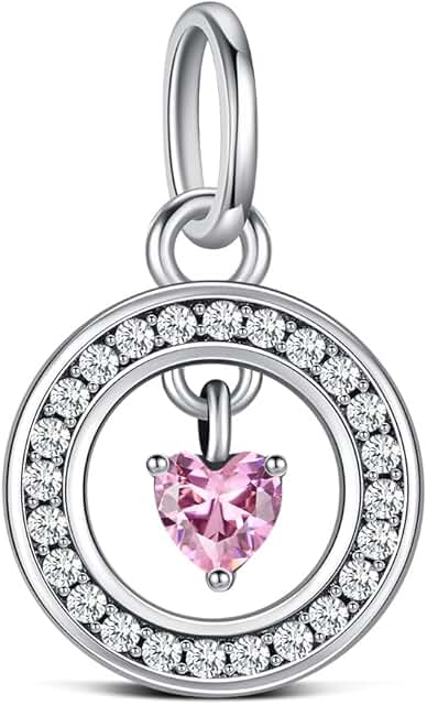 Sterling Silver Birthstone Heart Charm for Bracelet or Necklace