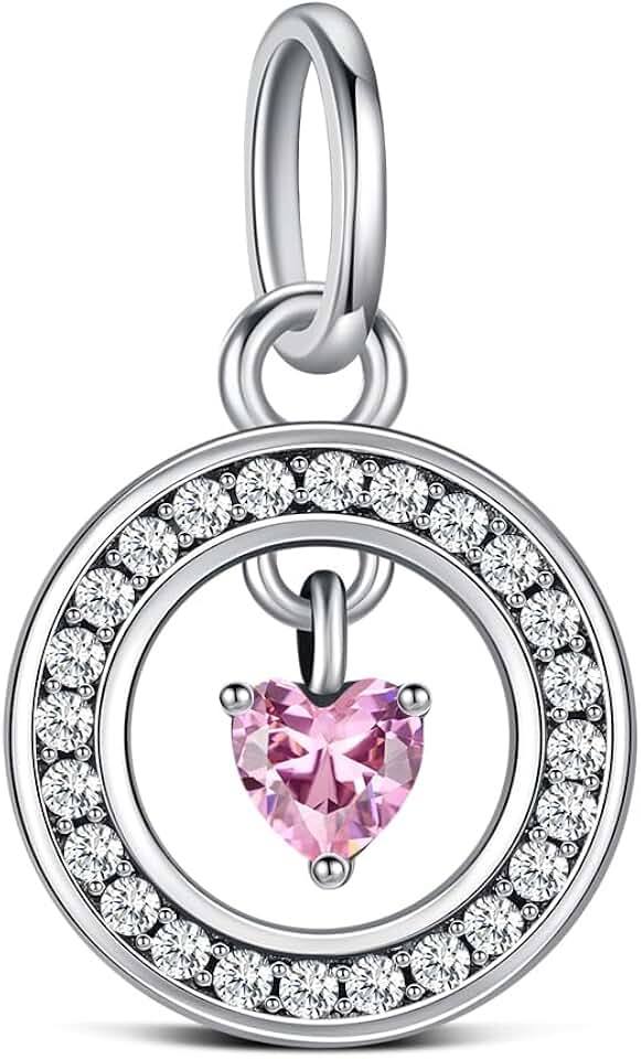 Sterling Silver Birthstone Heart Charm for Bracelet or Necklace