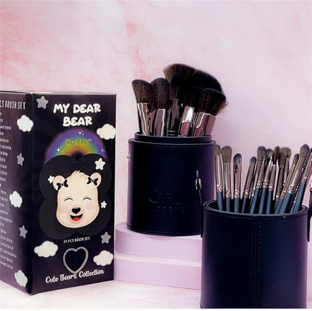 24-Piece Gray Makeup Brush Set with Travel Holder