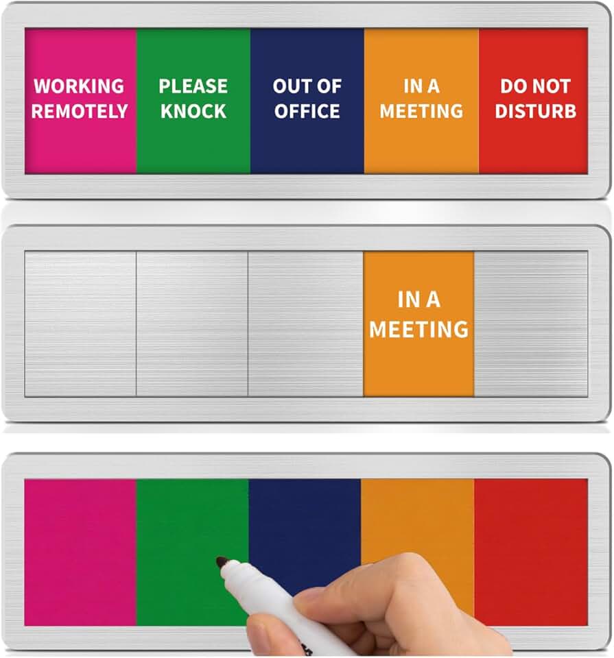 Office door signs with five status options and blank sticker
