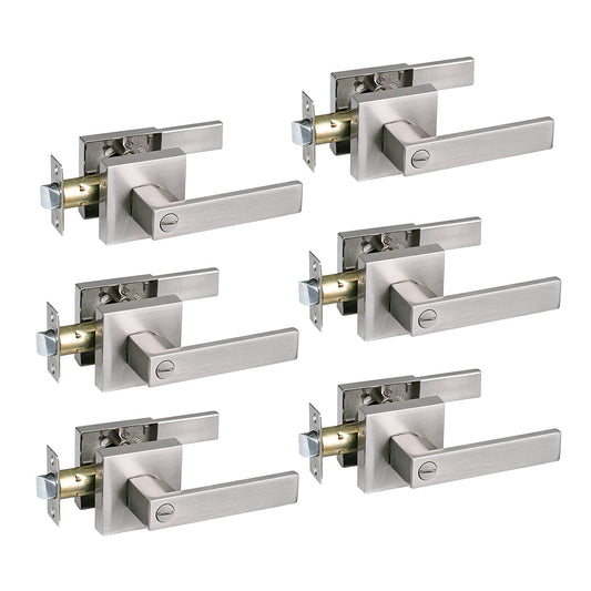 NEWBNAG Bed Bath Room Door Lever for Privacy Bathroom and In or Door Heavy Duty Door Lock Handle Nickel Finish
