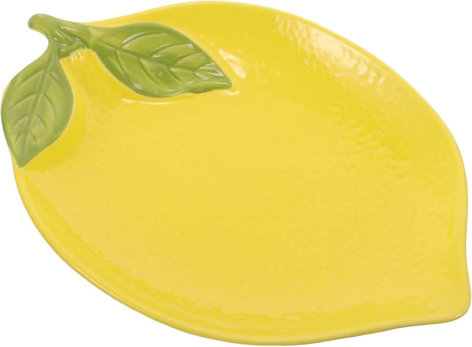 Lemon-Shaped Ceramic Serving Dish, 9.84-Inch Yellow Fruit Bowl